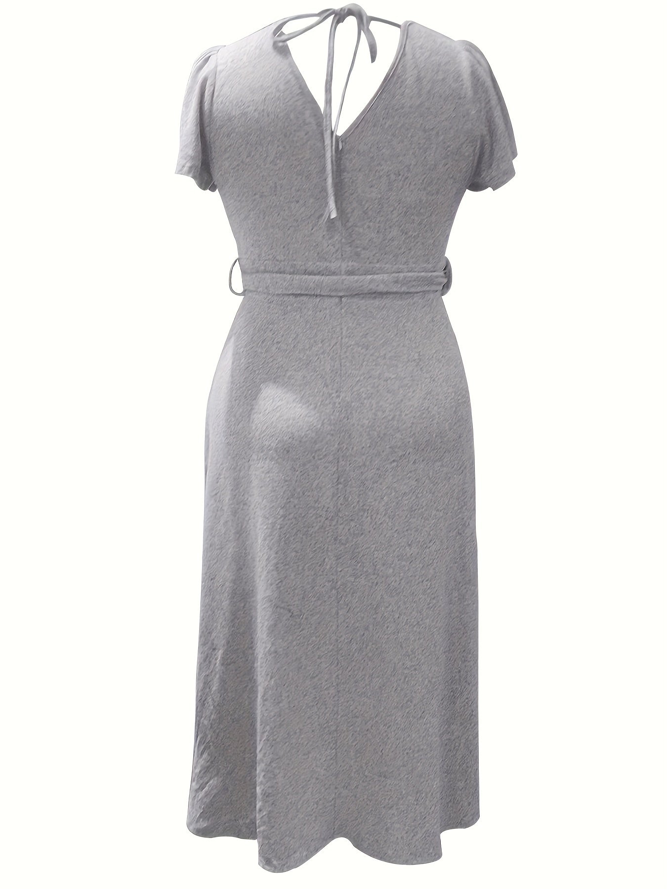  Solid Short Sleeve Maxi Dress With Belt