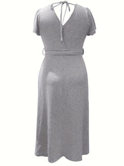  Solid Short Sleeve Maxi Dress With Belt