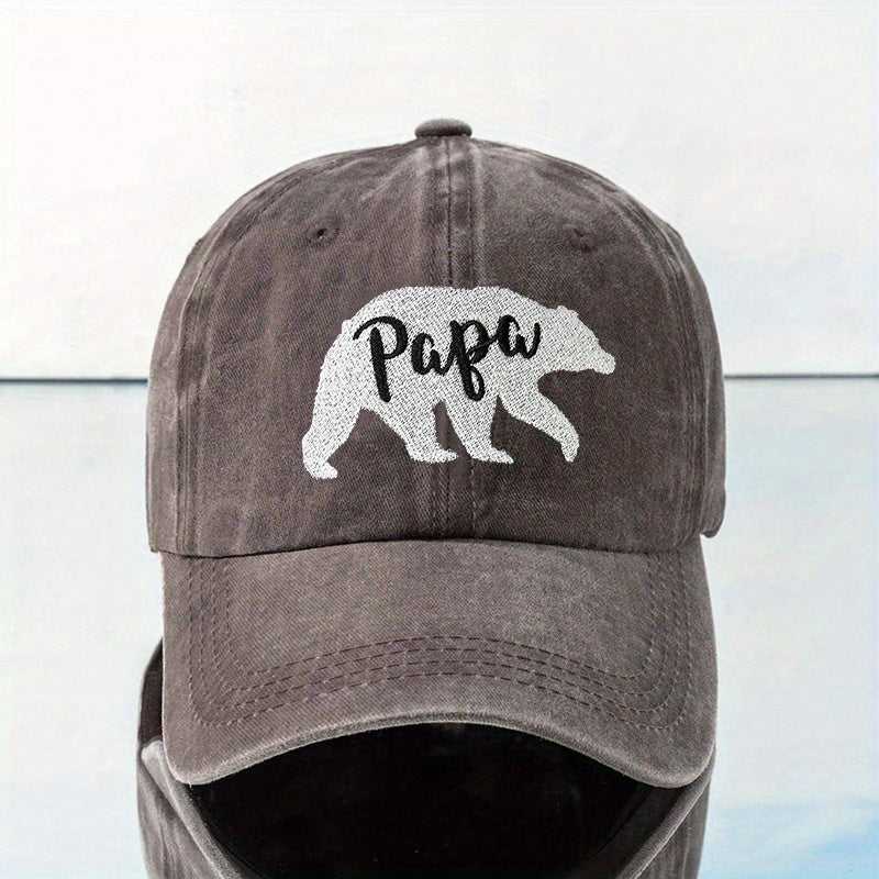 Polar Bear PAPA Baseball Cap Classic Embroidery Unisex Washed Distressed Dad Hat