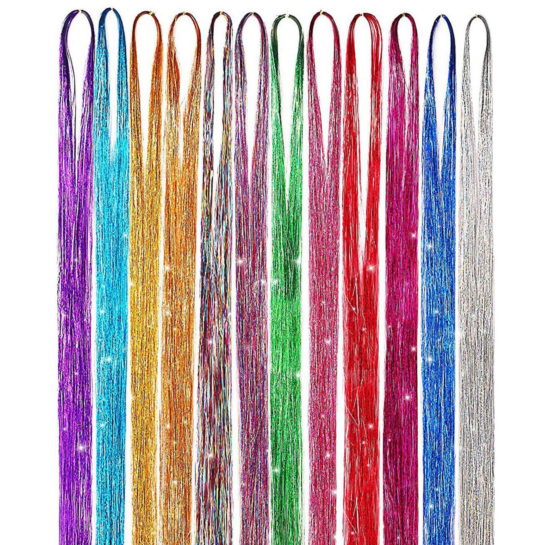 Sparkling Hair Tinsel Strands Kit - 12 Colors - 44cm - Highlights Extensions