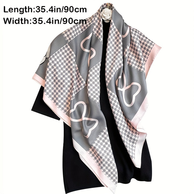 Rose & Houndstooth Silk Shawl Scarf Wrap Gift For Mother's Day