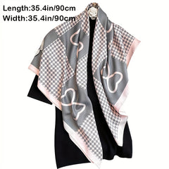 Rose & Houndstooth Silk Shawl Scarf Wrap Gift For Mother's Day