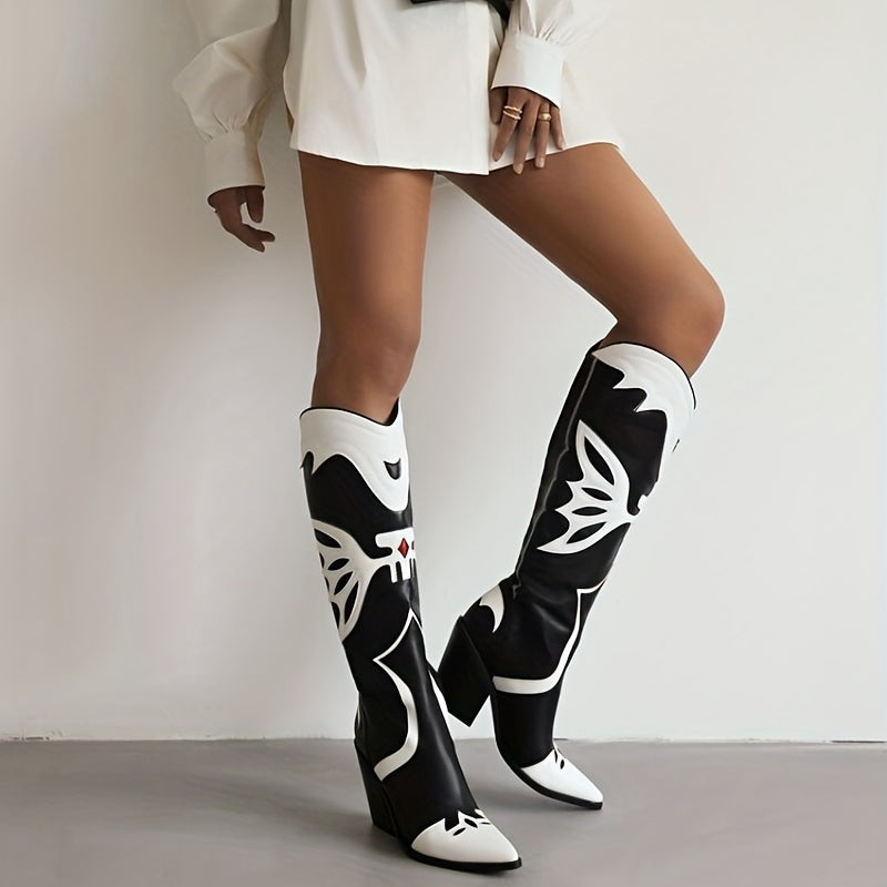 Women's Printed Chunky Heel Western Boots