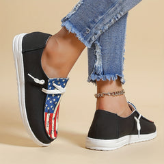 Women's Flag Pattern Canvas Lace Up Low Top Flat Loafers