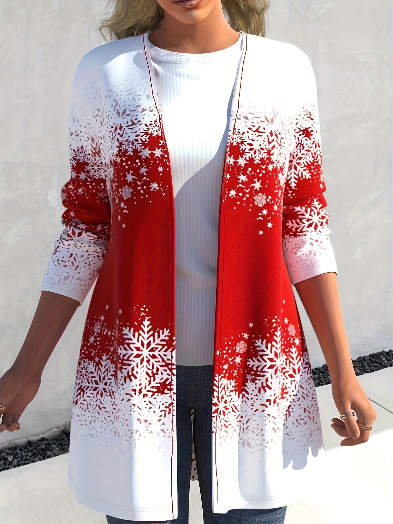  Snowman & Snowflake Print Long Sleeve Christmas Cardigan