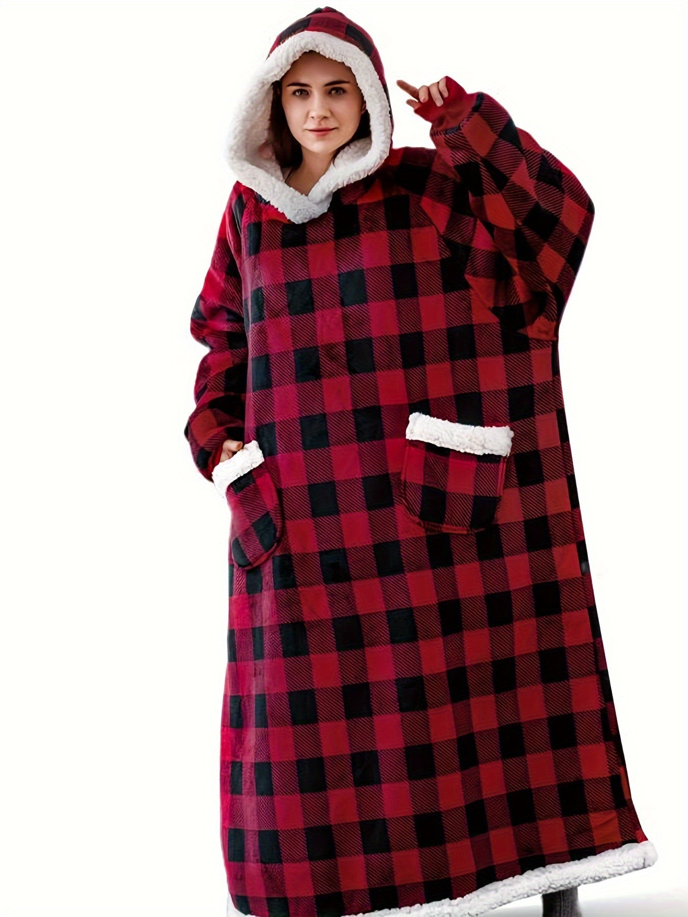  Sherpa Fleece Robe with Pockets, Extra Long Wearable Blanket