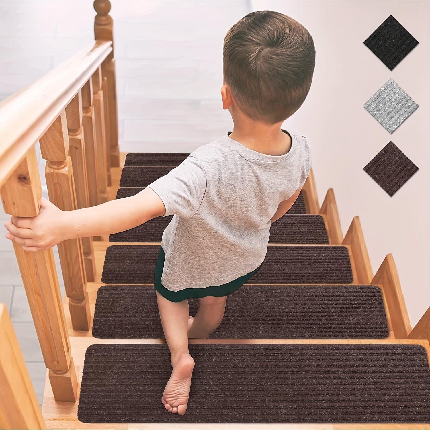 Non Slip Brown Stair Treads 20 X 76 Step Carpet For Staircase