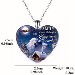 Snow Mountain Print Pendant Necklace Christmas Xmas Holiday Party Jewelry