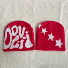 Y2K Unisex Knit Beanie Cap Solid Letter Star Jacquard Skull Hat H