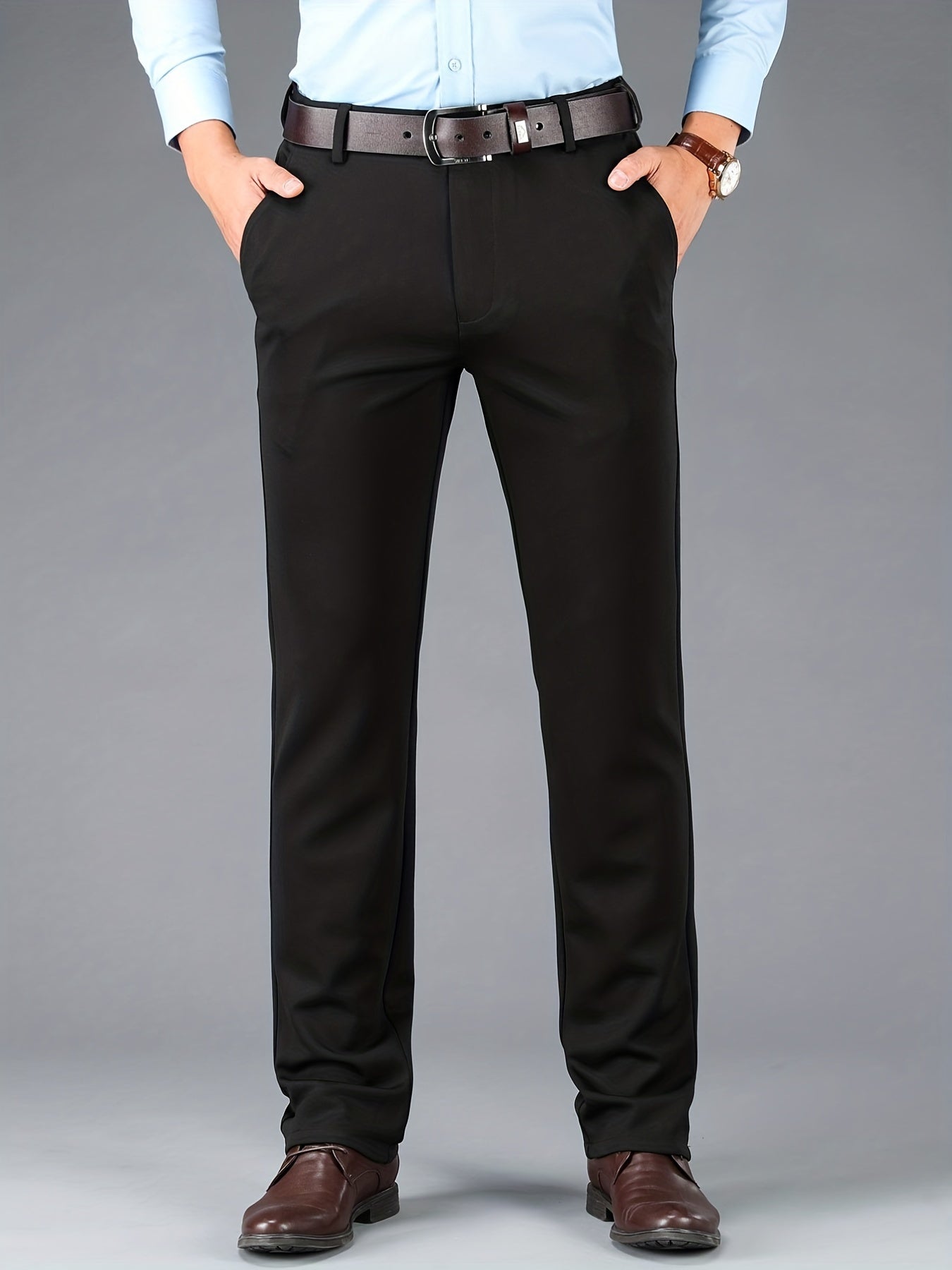 Men's Classic Solid Stretch Dress Pants for Business