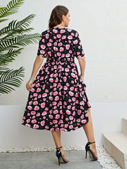  Floral Print Wrap V Neck Summer Dress