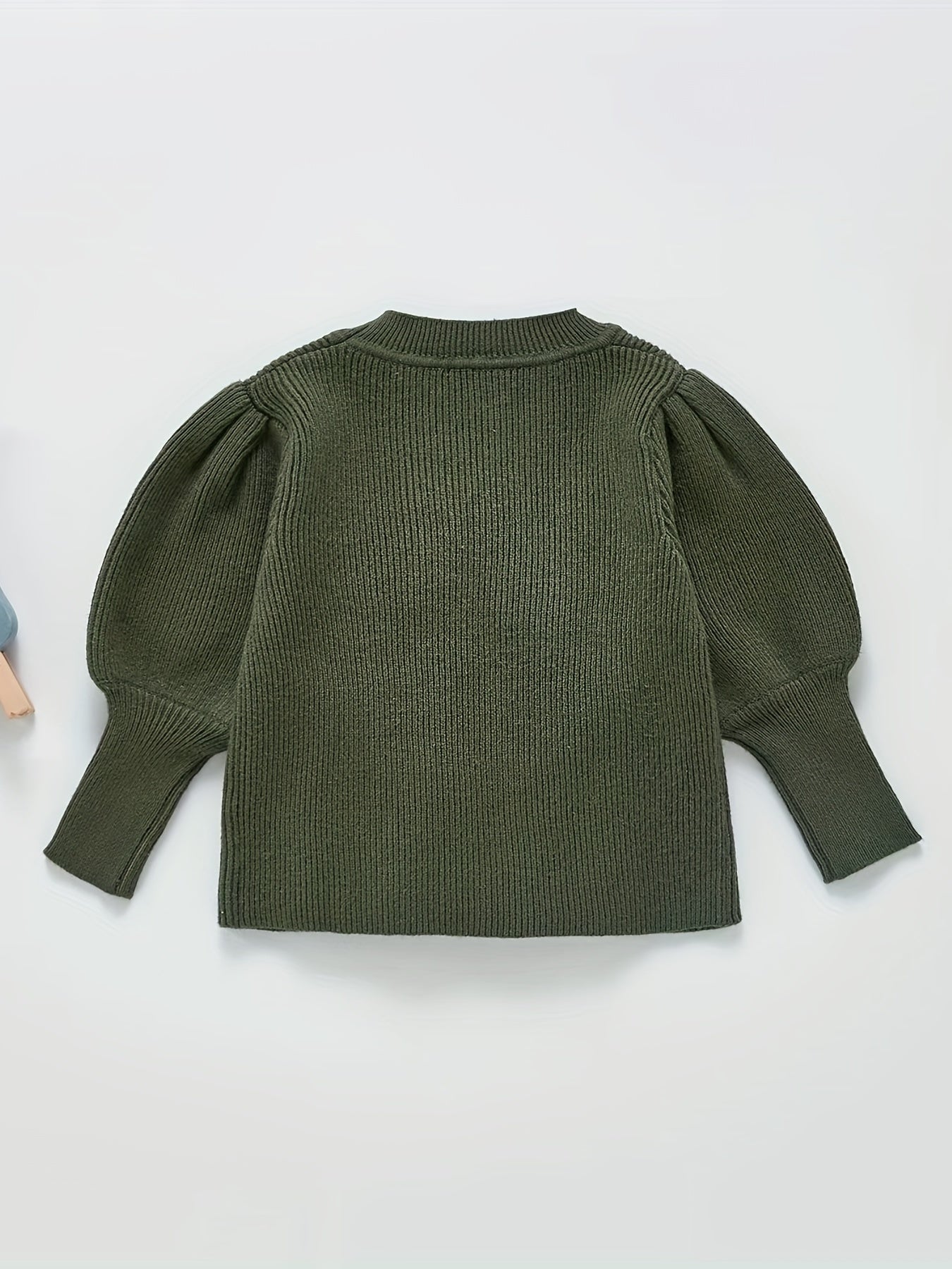 Toddler Girl Knitted Sweater Top Lantern Sleeve Pullover Crew Neck Sweatshirt