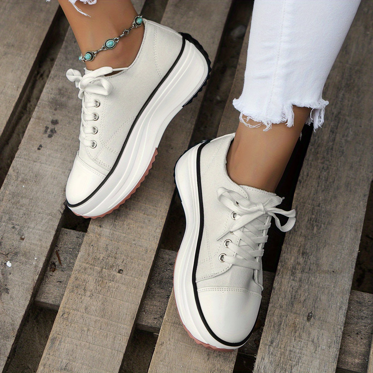 Women's Platform Canvas Shoes Casual Lace Up Outdoor Shoes