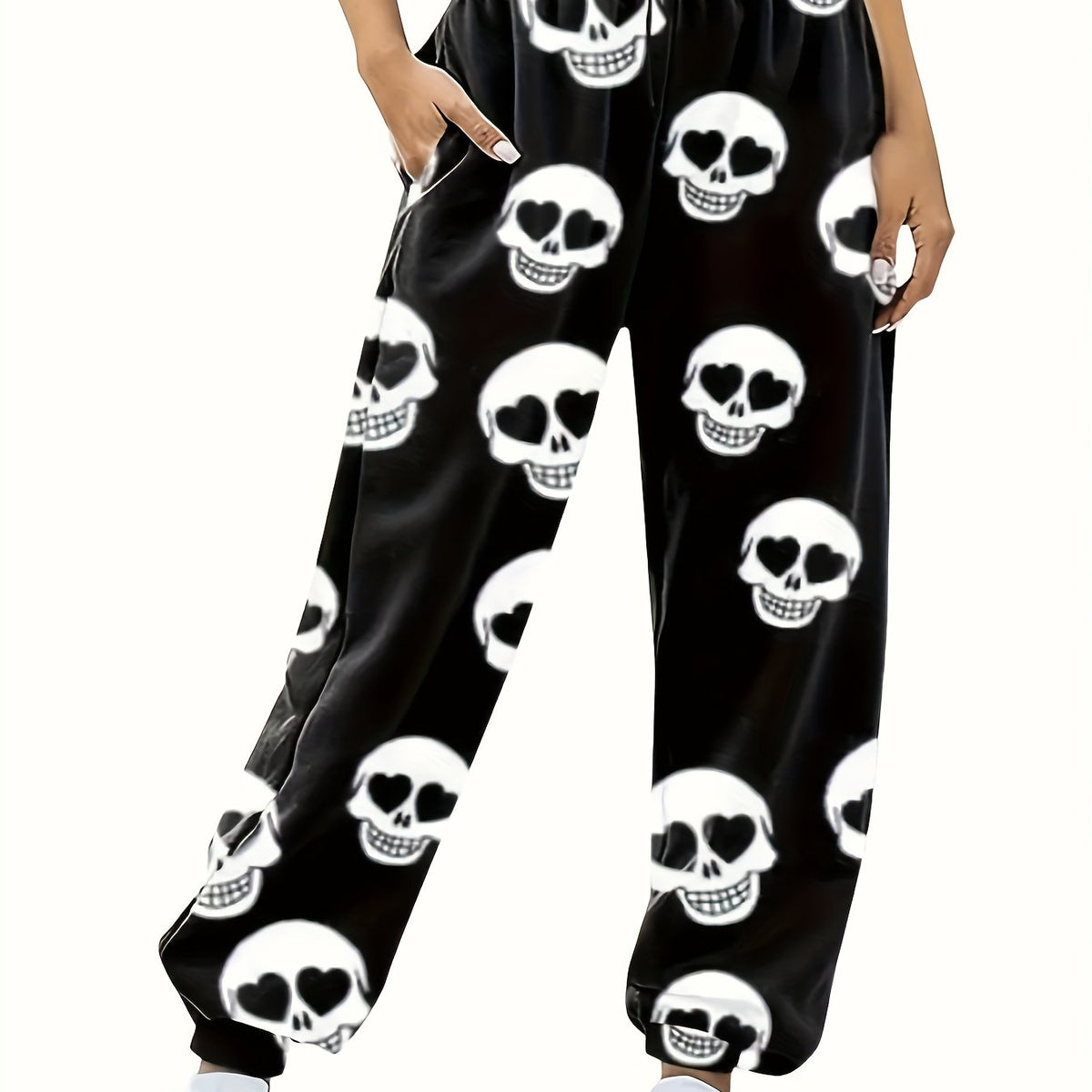  Funny Skull Print High Rise Jogger Pants