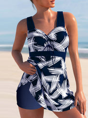 Graphic Print Criss Cross Tankini Set