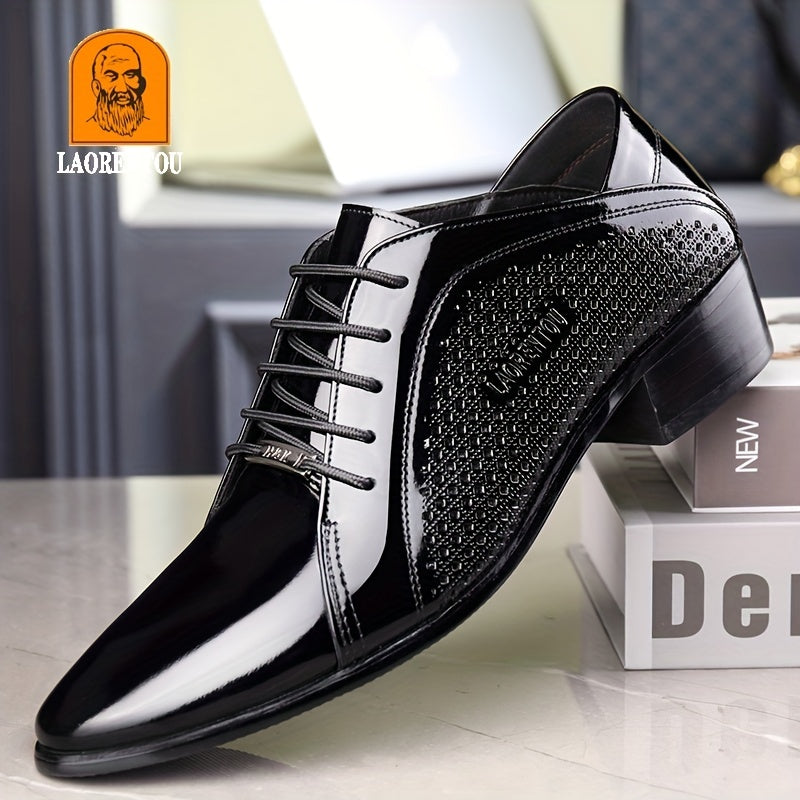 LAORENTOU Men's Leather Oxford Shoes British Style Pointed Toe Dress Shoes