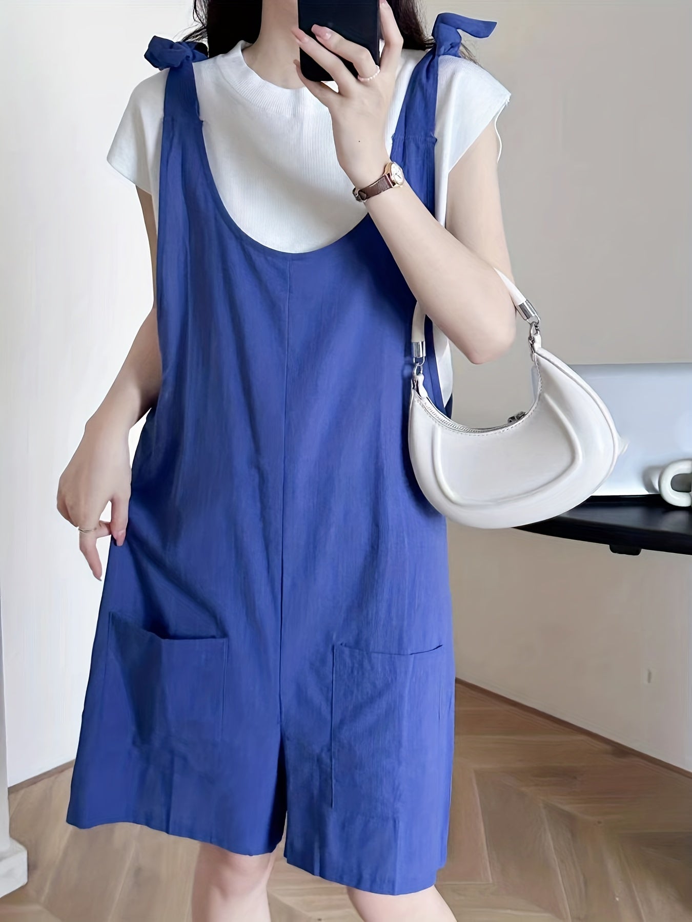 Patched Pockets Overall Jumpsuit Casual Solid Overall Jumpsuit