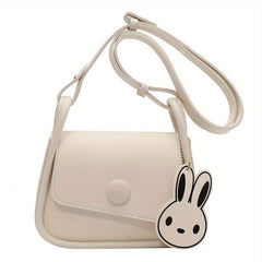 Colorblock Shoulder Bag Mini Flap Purse With Bunny Pendant