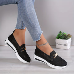 Women's Knitted Sock Shoes Metal Chain Low Top Slip On Casual Walking Sneakers