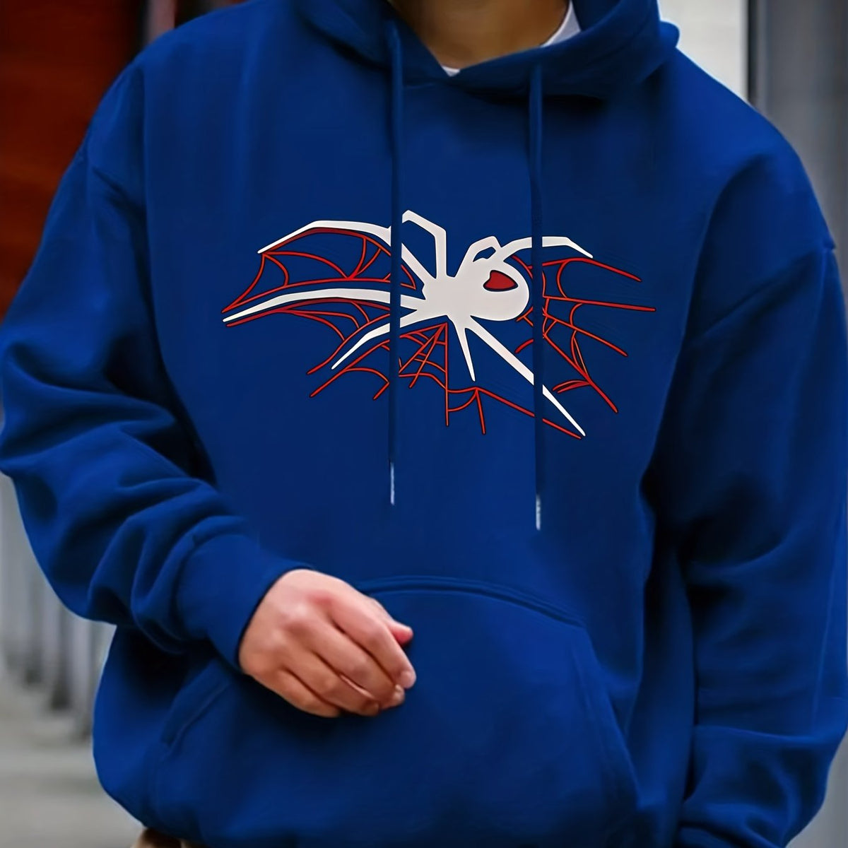 Men's Spider Web Print Hooded Sweatshirt Long Sleeve Drawstrings Hoodies