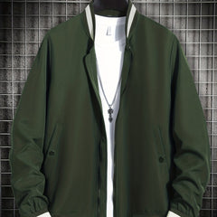 Men's Solid Stand Collar Zip Up Jacket for Spring Fall