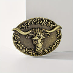 Vintage Bull Head Belt Buckle Unisex Oval Cowboy Cowgirl Belt