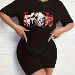  Lip & Letter Print Short Sleeve Top & Shorts Set