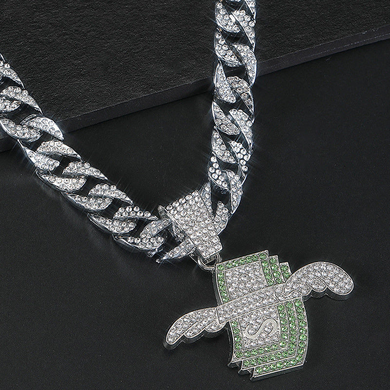 Wings Dollar Pendant Set Rhinestone Necklace