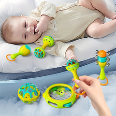 6Pcs Hand Cranked Bell Ball and Tambourine Toys