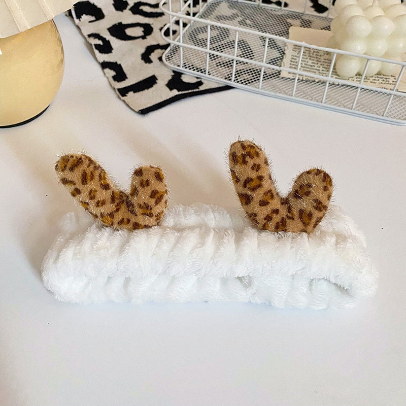 Leopard Antlers Makeup Headband Plush Hairband