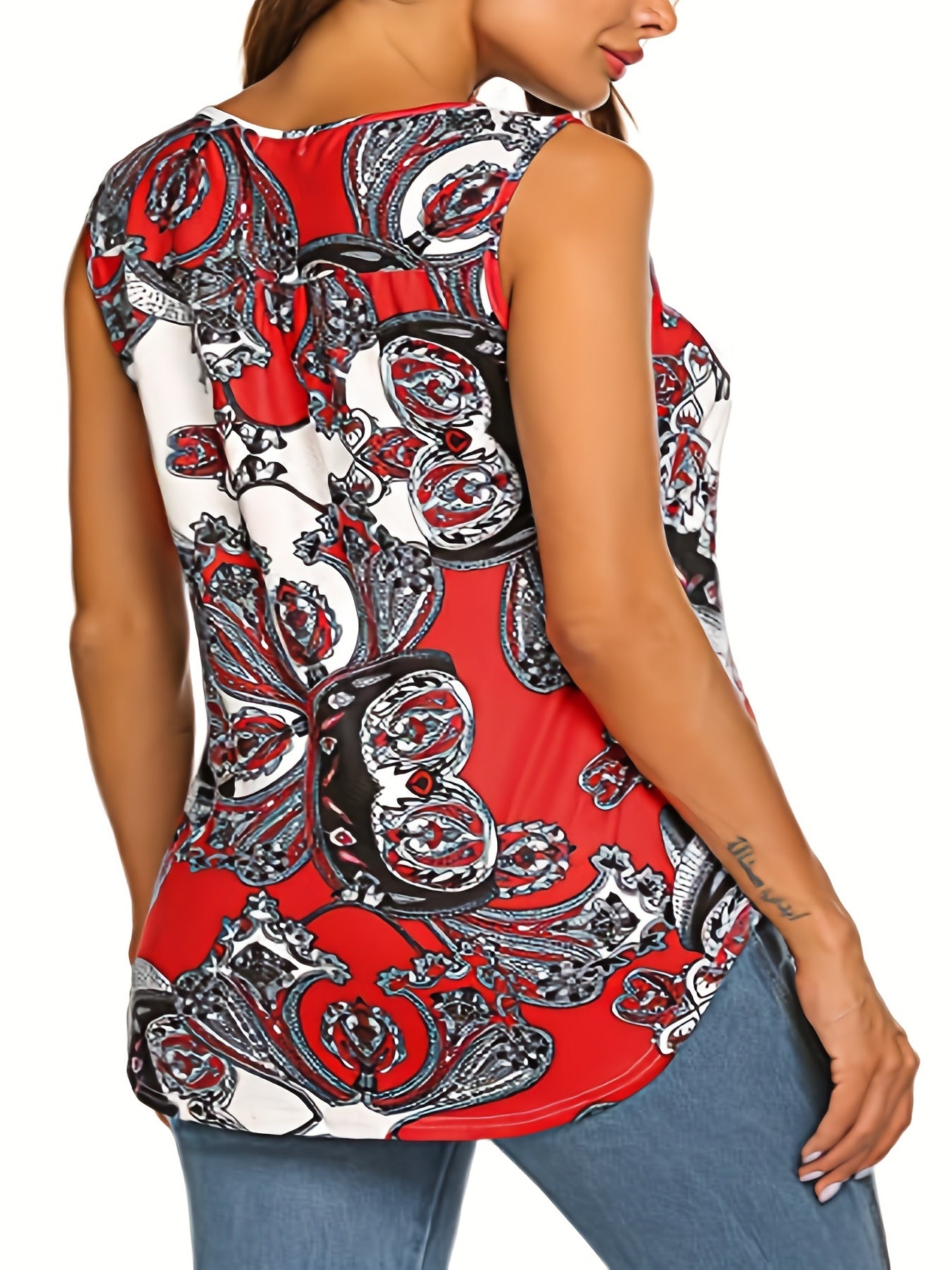  Paisley Print Ruched Tank Top