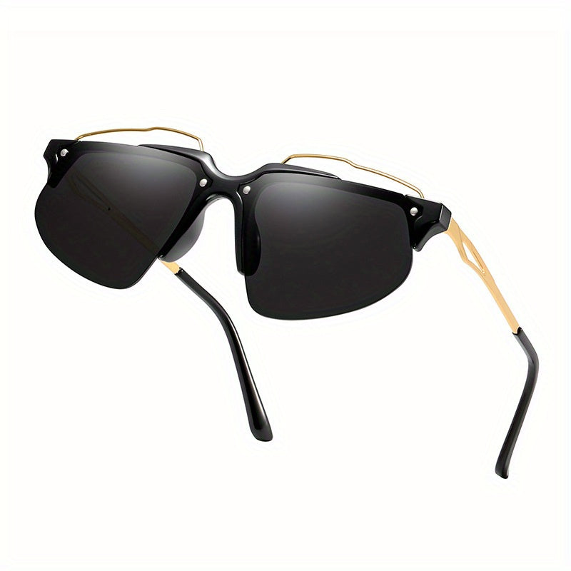Men's Casual Sunglasses Outdoor Driving Anti-UV Leather Buckle Soft Bag