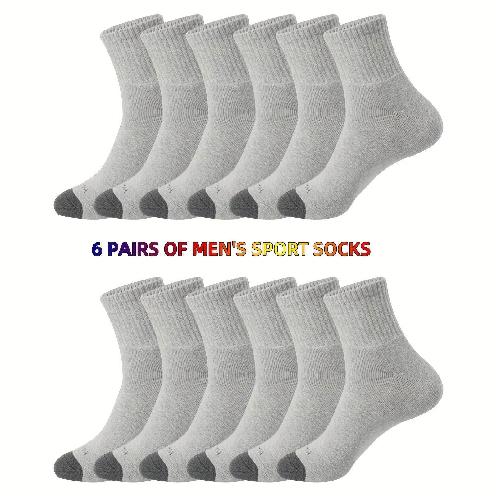 6 Pairs Men's 100 Cotton Thick Sports Socks