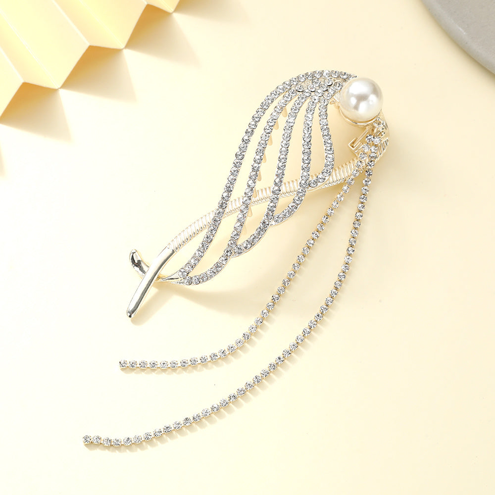 Vintage Angel's Wings Rhinestone Metal Twist Clip Hair Jaw Clip
