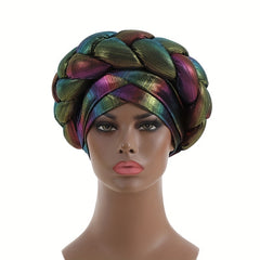 Gradient Turban Cap Braided Hijab Hat Pre tied Head Wrap Elastic Bonnet