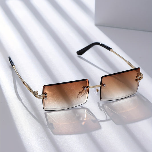 Gradient Lens Rimless Sunglasses Metal Temple UV400