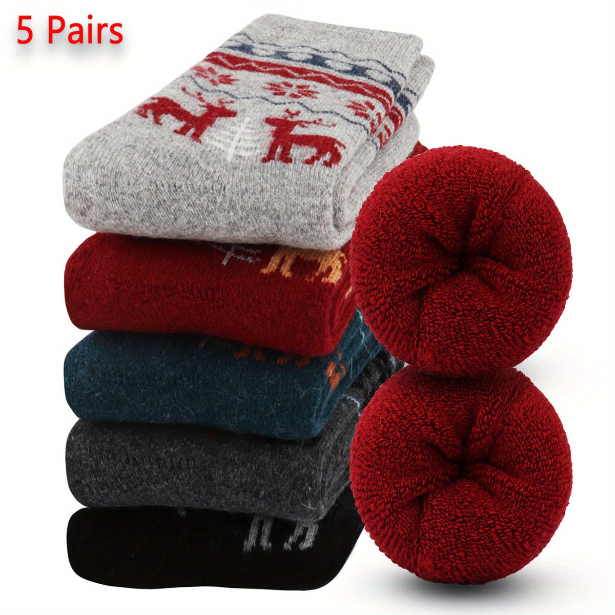5 Pairs Thick Knit Crew Socks Warm Mid Tube Women's Stockings
