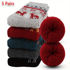 5 Pairs Thick Knit Crew Socks Warm Mid Tube Women's Stockings