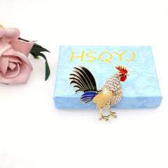 Rhinestone Chicken Rooster Brooch Pin Enamel Animal Lapel Pin
