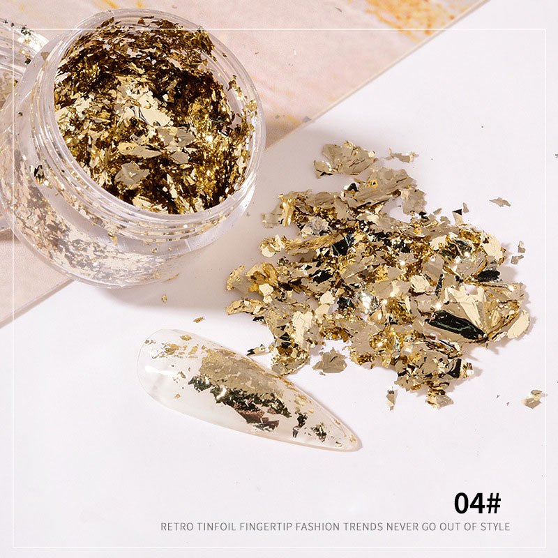 Golden Silvery Nail Foil Flakes 3D Glitter Art Decoration
