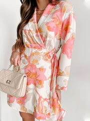  Floral Print Long Sleeve A line Dress