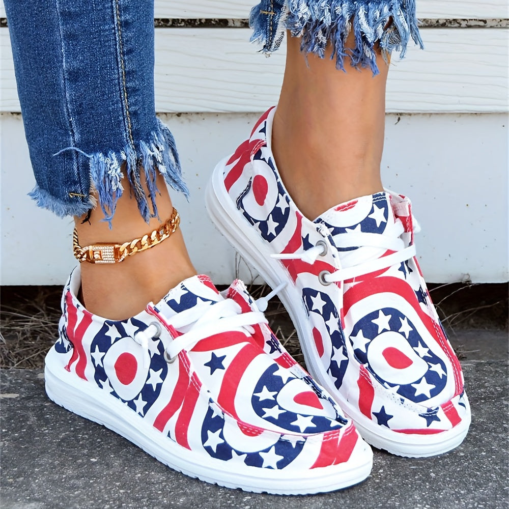 Women's Star & Ring Pattern Boat Shoes Independence Patriotic Sneakers