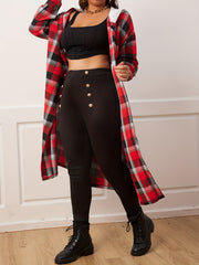  Plaid Print Hooded Blouse