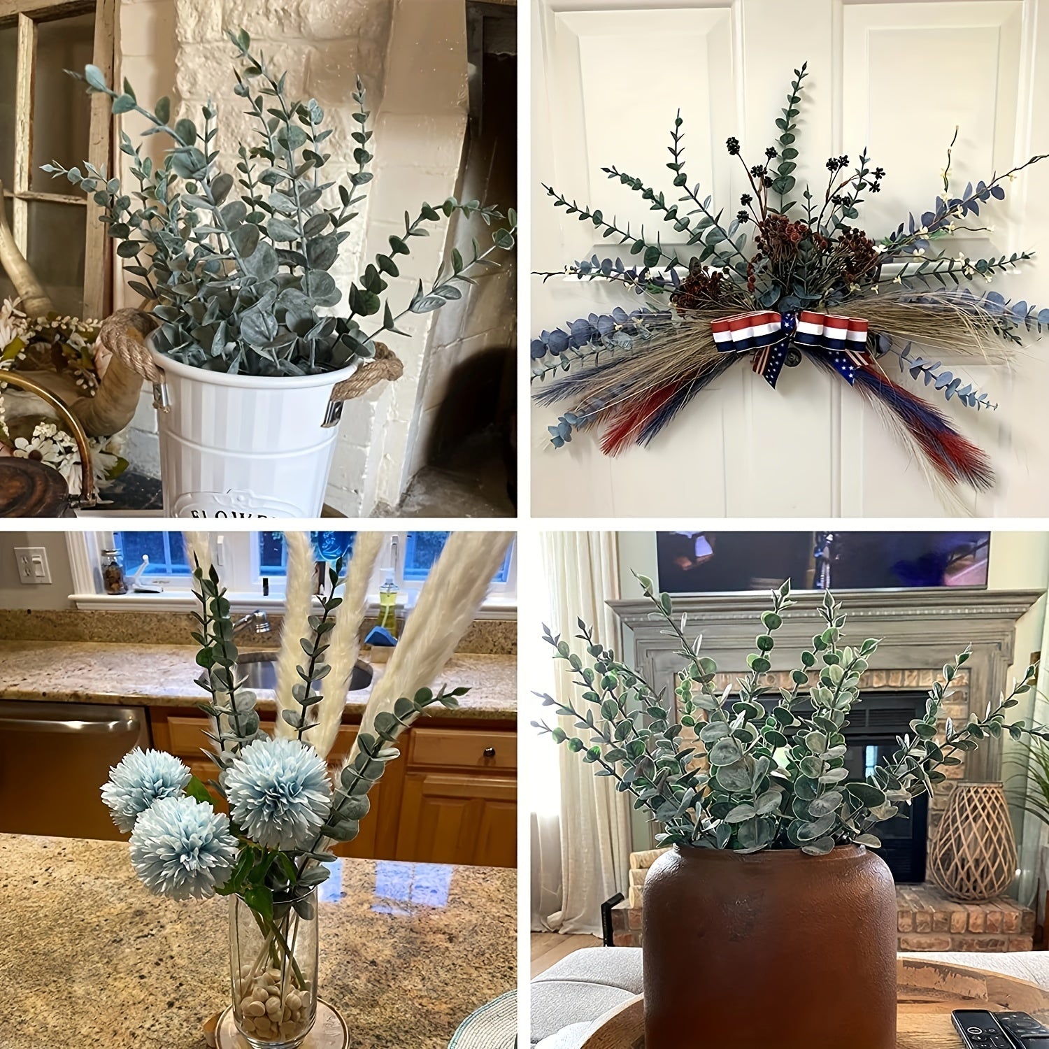 24pcs Artificial Eucalyptus Branches for Room Decoration