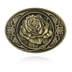 Western Cowboy Style Rose Pattern Belt Buckle in 3 Colors
