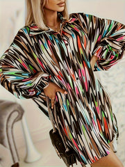 Colorblock Allover Print Button Up Long Sleeve Blouse