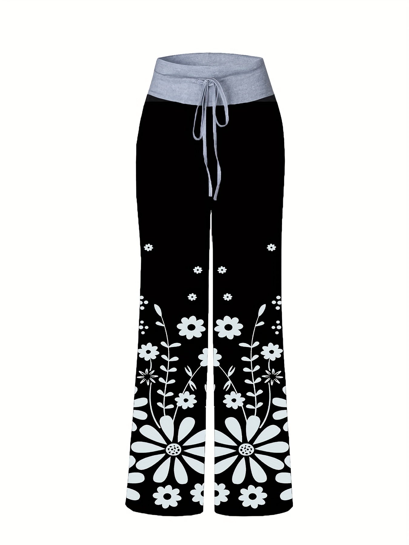 Women's Plus Floral Print High Rise Drawstring Loose Pants