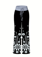Women's Plus Floral Print High Rise Drawstring Loose Pants