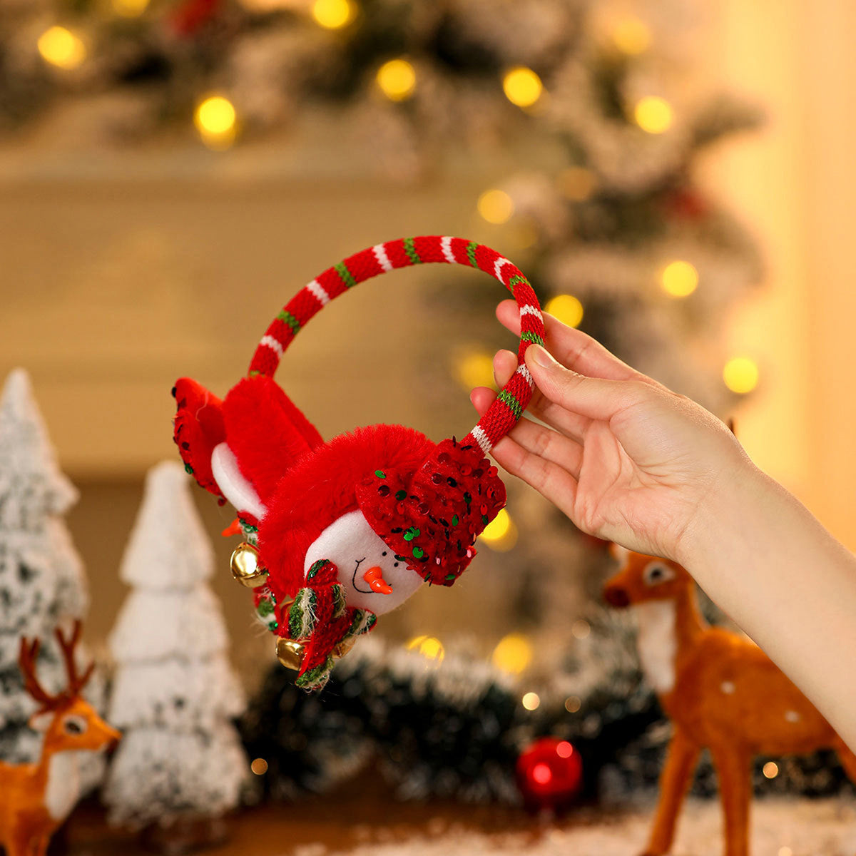 Christmas Earmuffs Adults Santa Snowman Reindeer Golden Bells Ear Warm