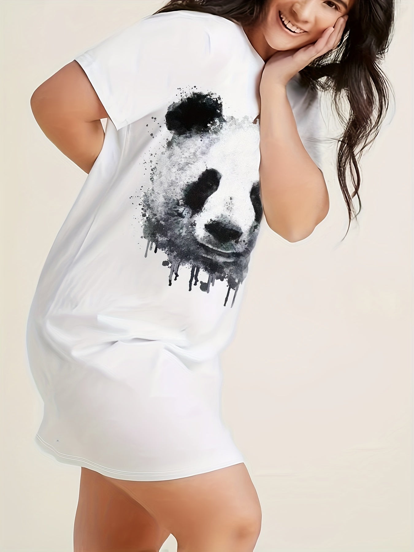  Casual Dress Women's Plus Panda Print Tee Dress